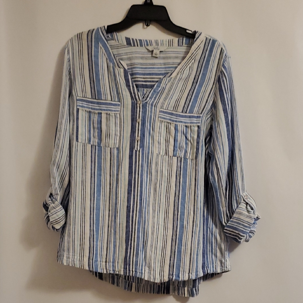 Croft& Barrow Striped Blue and White Women's  Long Sleves  TopSz.L